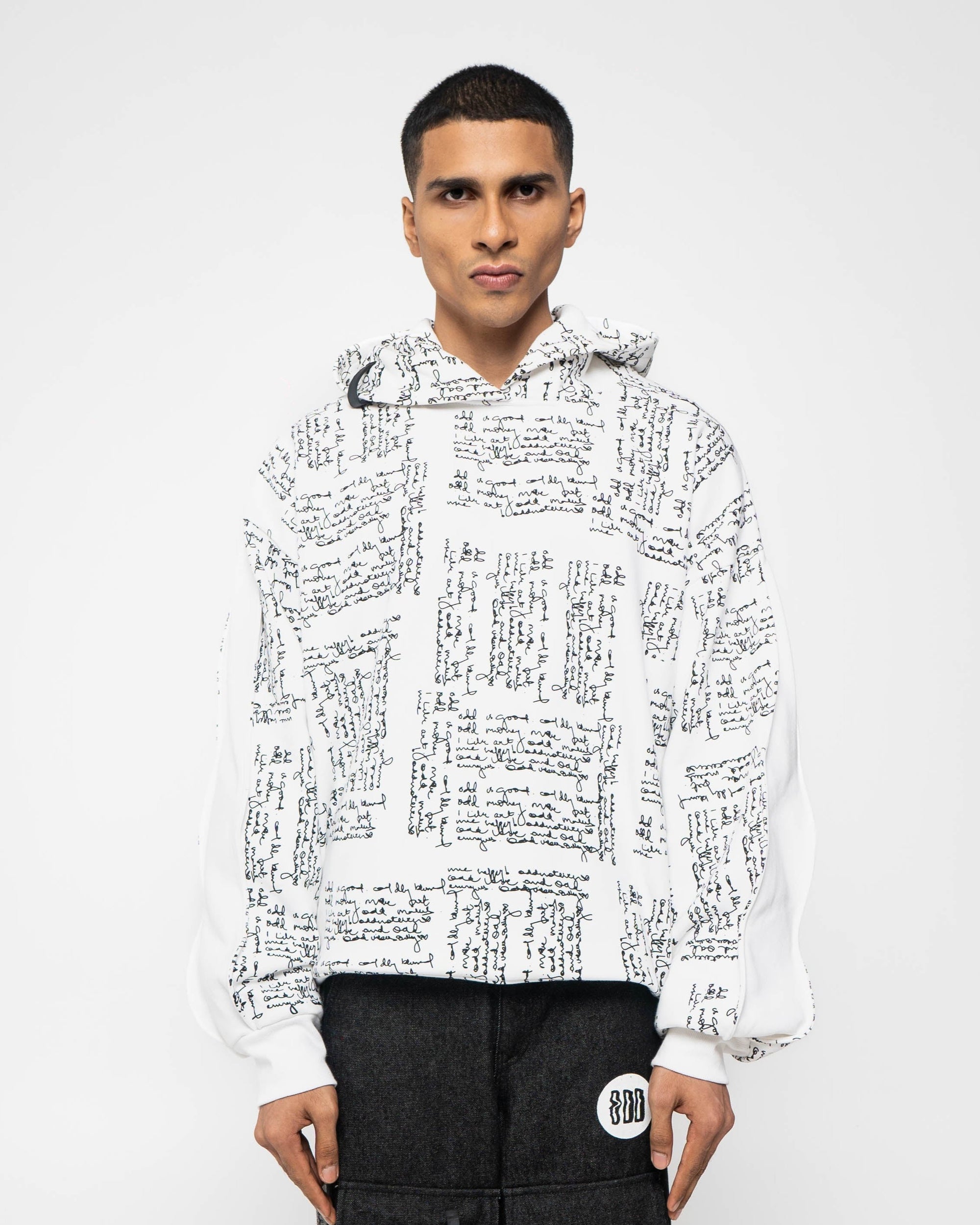 White Scribble Wave Hoodie